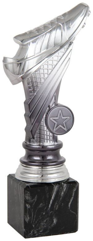 Trofeo bota de fútbol con portadiscos plata difuminada