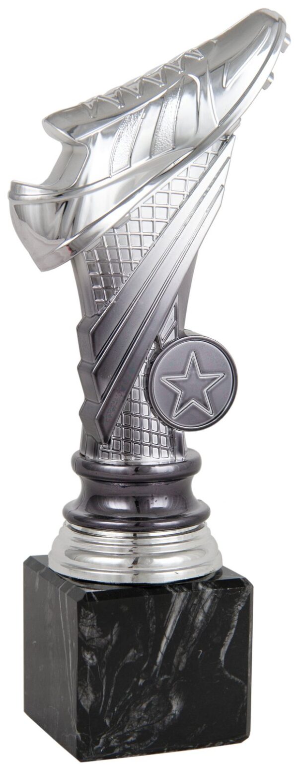 Trofeo bota de fútbol con portadiscos plata difuminada