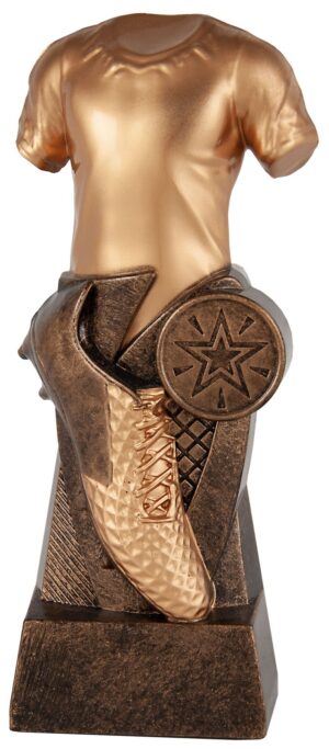 Figura de fútbol camiseta y bota en oro