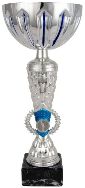 Copa económica columna con laurel central plata y azul