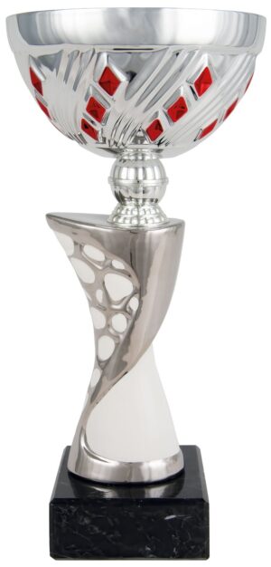 Copa económica de cerámica blanca con rombo rojo
