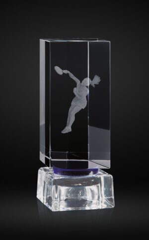 Trofeo de cristal con disco azul