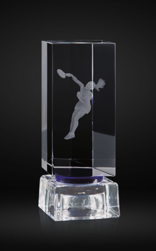 Trofeo de cristal con disco azul
