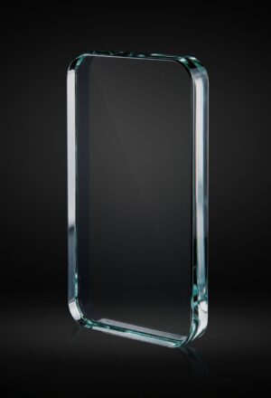 Trofeo de cristal rectangular con borde redondeado