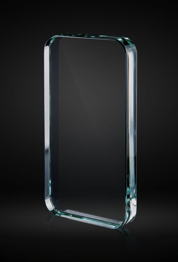 Trofeo de cristal rectangular con borde redondeado