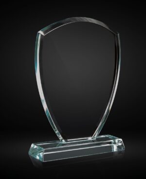 Trofeo de cristal escudo biselado con base