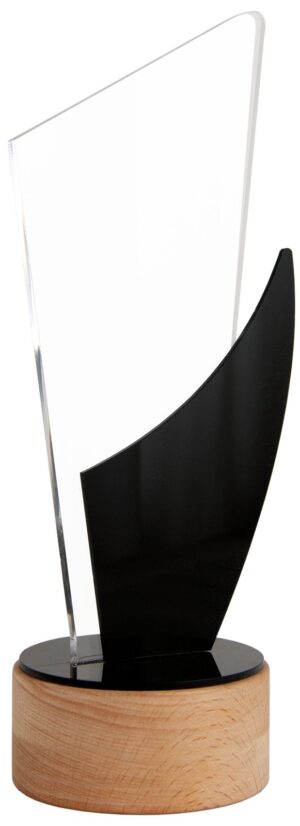 Trofeo de metacrilato con corte irregular y base con luz