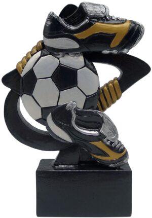 Trofeo de resina onda negra con figura deportiva