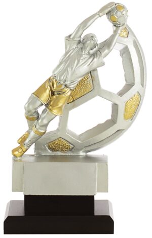Trofeo de resina portero con balón blanco y negro