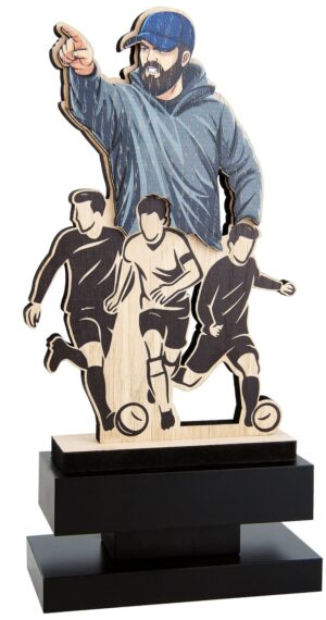 Trofeo de resina entrenador y jugadores en acción