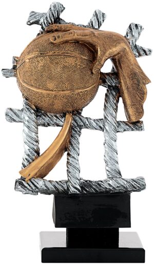 34018.jpg Trofeo de resina baloncesto con red, mano y balón