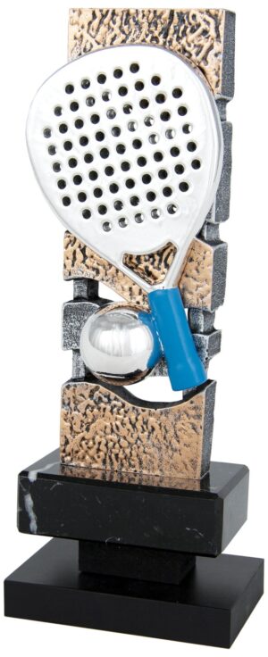 Trofeo de resina raqueta de pádel con onda abstracta