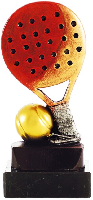 Trofeo de resina pádel raqueta y pelota tricolor