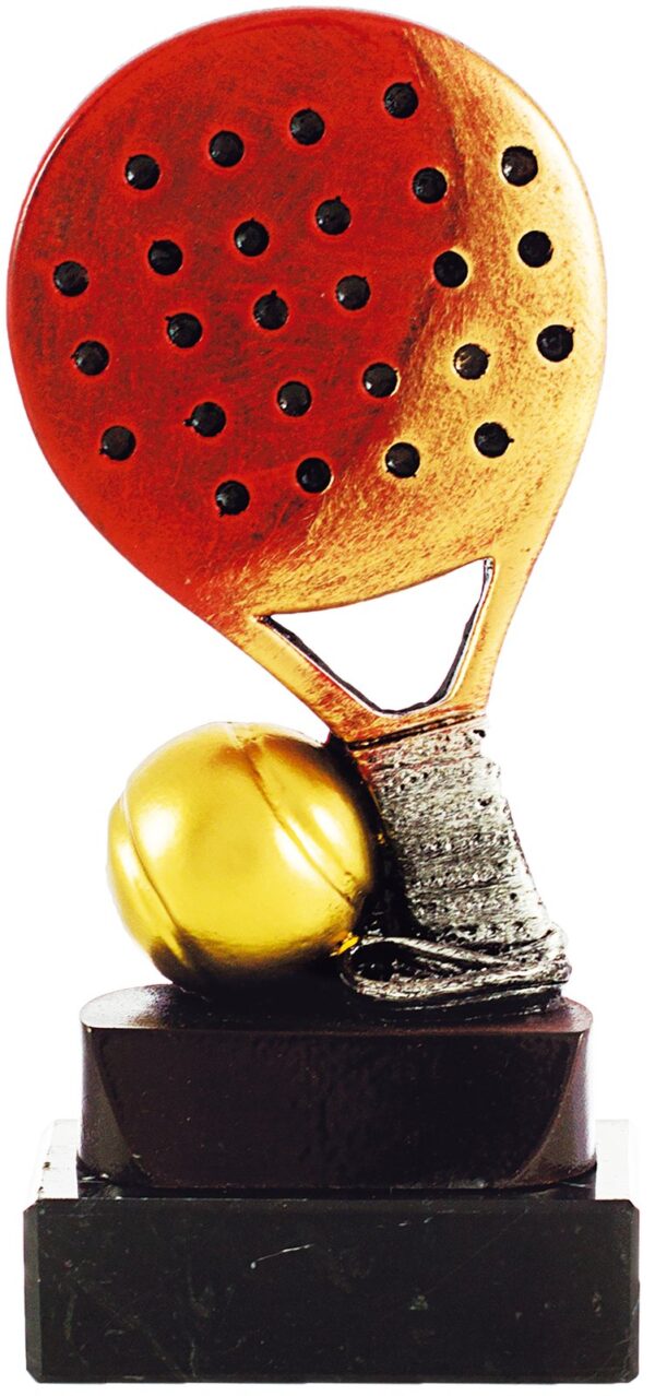 Trofeo de resina pádel raqueta y pelota tricolor