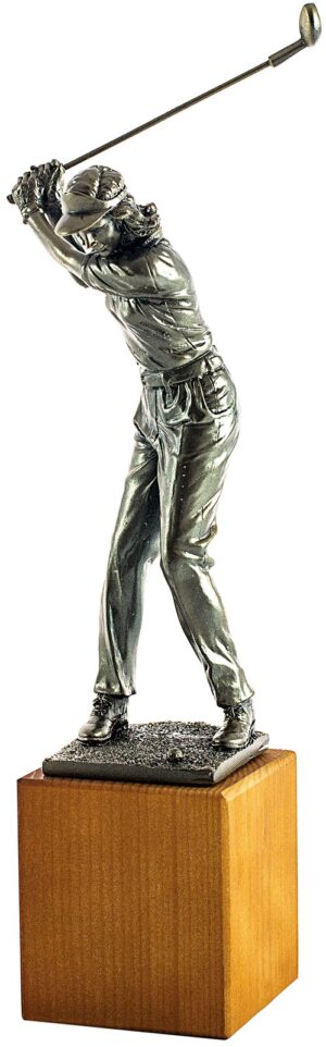Trofeo de resina golfista femenina con gorra y palo