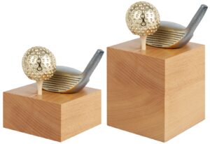 Trofeo de resina golf con palo, pelota y tee de madera