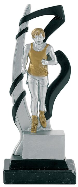 Trofeo de resina cross masculino onda negra y oro