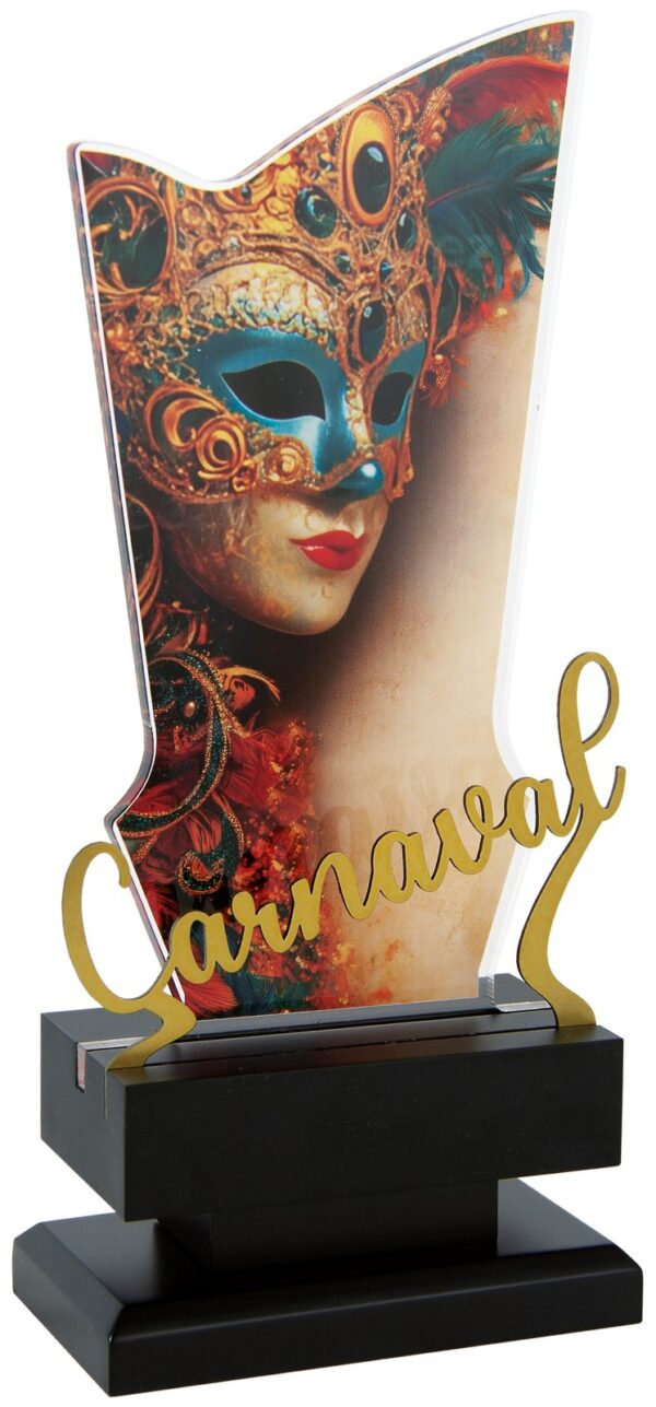 Trofeo de resina fondo con la palabra carnaval