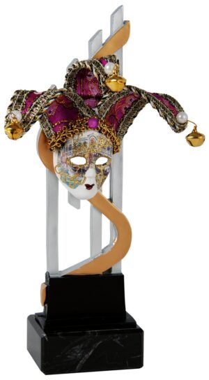 Trofeo de resina máscara mini con tres cascabeles