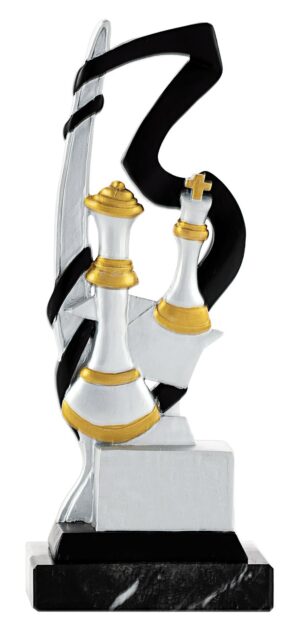 Trofeo de resina ajedrez onda negra y oro