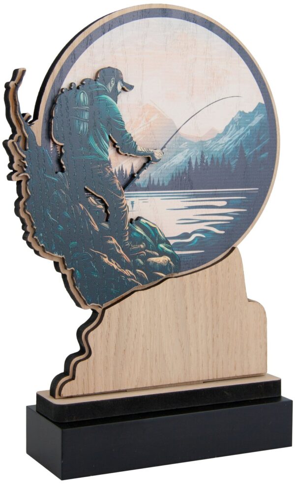 Trofeo de resina pescador con fondo redondo
