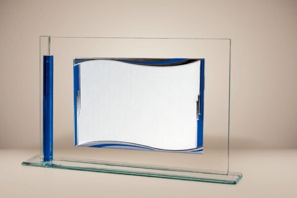 Placa de cristal con columnas azul y transparente