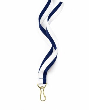 Cinta para medallas azul oscuro y blanca con gancho