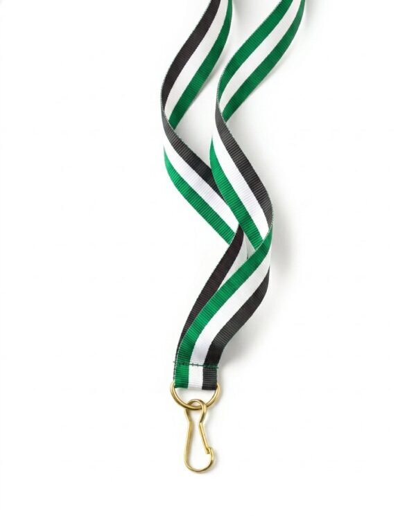 Cinta para medallas negra, blanca y verde con gancho