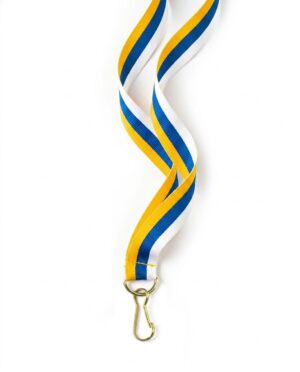 Cinta para medallas amarilla, azul y blanca con gancho