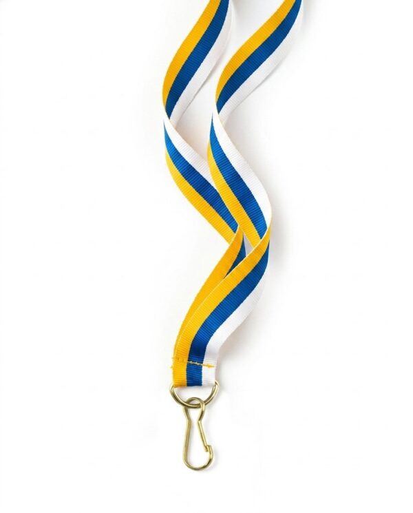 Cinta para medallas amarilla, azul y blanca con gancho